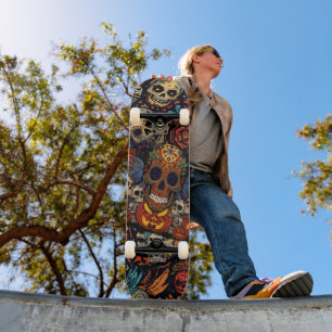Halloween,Sugar Skull Pumpkins Fiesta Skateboard
