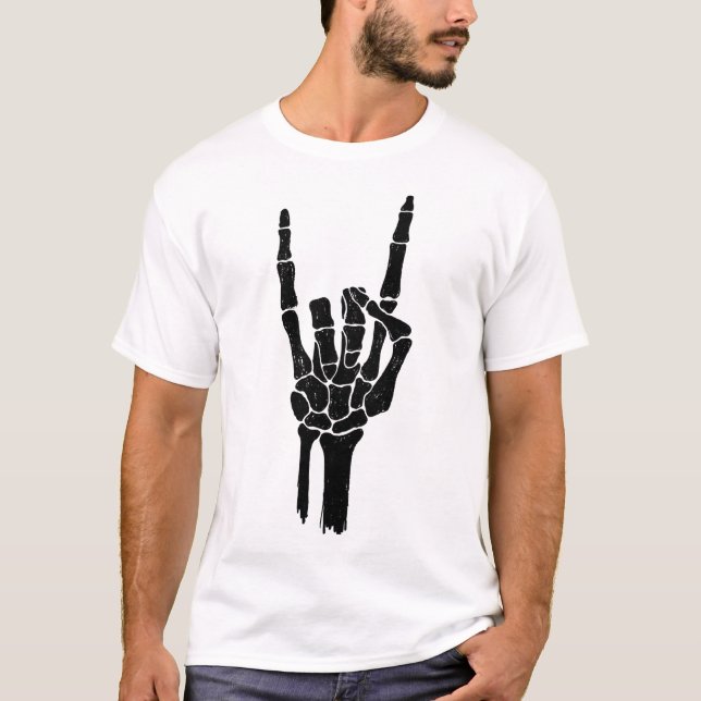 Halloween sugar skull skeleton Hand Heart Sign T-Shirt (Front)