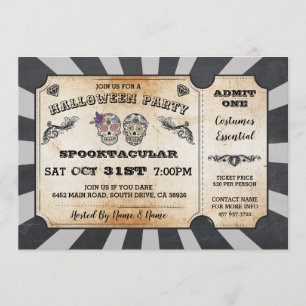 Halloween Sugar Skulls Ticket Party Invitation