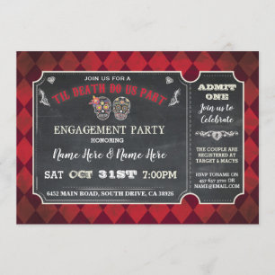 Halloween Sugar Skulls Ticket Party Red Invitation