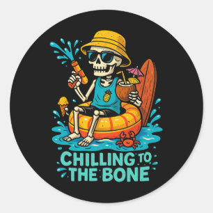 Halloween Summer Chilling To The Bone Skeleton Flo Classic Round Sticker