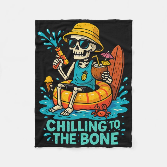 Halloween Summer Chilling To The Bone Skeleton Flo Fleece Blanket (Front)