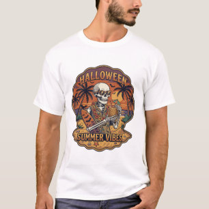 Halloween Summer Vibes Skeleton Sunglasses Surfboa T-Shirt