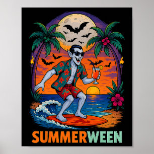 Halloween Summer Ween Dracula Costume Beach Party  Poster