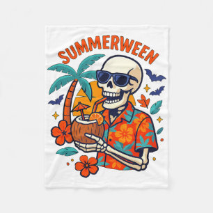 Halloween Summer Ween Skeleton Spooky Vacation Flo Fleece Blanket