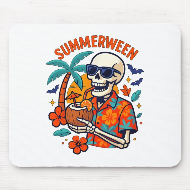 Halloween Summer Ween Skeleton Spooky Vacation Flo Mouse Mat (Front)
