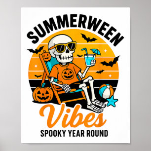 Halloween Summer Ween Vibes Spooky Skeleton Float  Poster