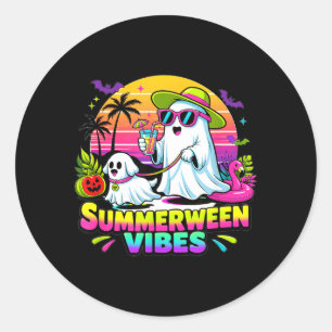 Halloween Summerweens Funny Ghosts Walking Dog Classic Round Sticker
