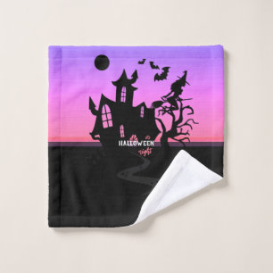 Halloween Sunset Night Witch and Bats Hunted House Wash Cloth