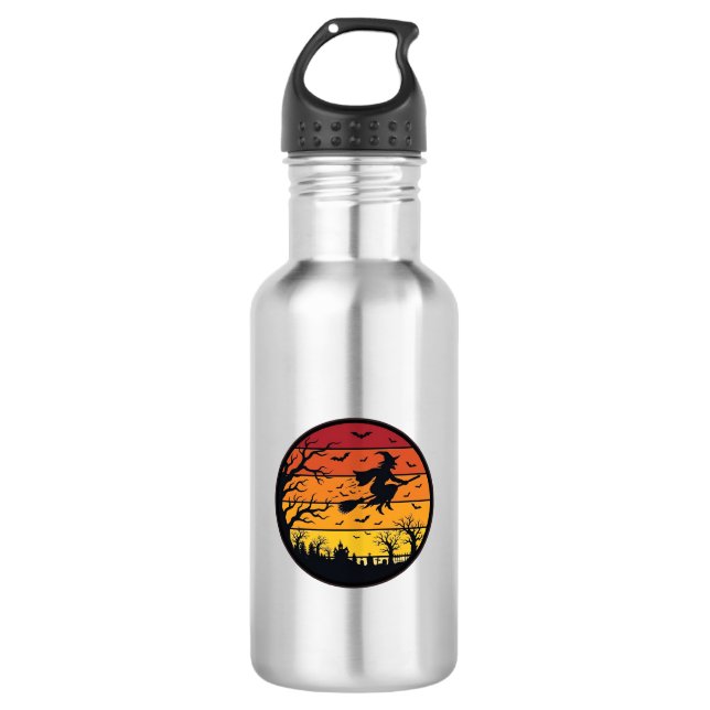 Halloween Sunset Witch Silhouette Retro Circle Des 532 Ml Water Bottle (Front)