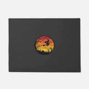 Halloween Sunset Witch Silhouette Retro Circle Des Doormat