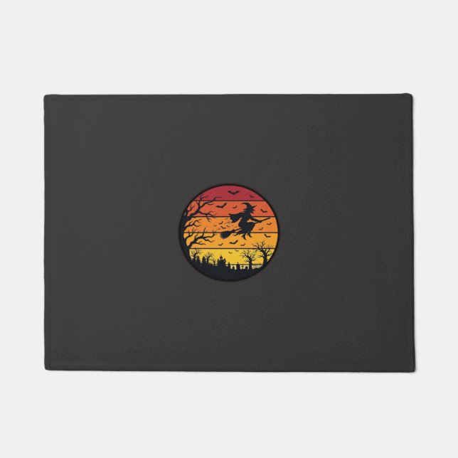 Halloween Sunset Witch Silhouette Retro Circle Des Doormat (Front)