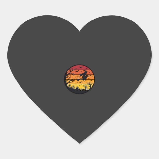 Halloween Sunset Witch Silhouette Retro Circle Des Heart Sticker (Front)