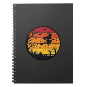 Halloween Sunset Witch Silhouette Retro Circle Des Notebook