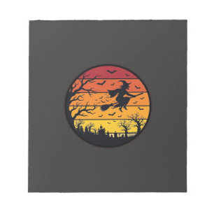 Halloween Sunset Witch Silhouette Retro Circle Des Notepad