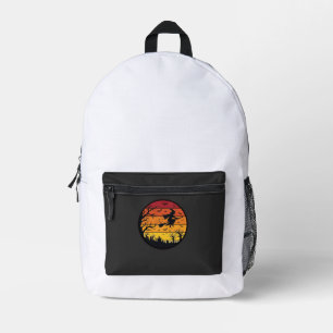 Halloween Sunset Witch Silhouette Retro Circle Des Printed Backpack