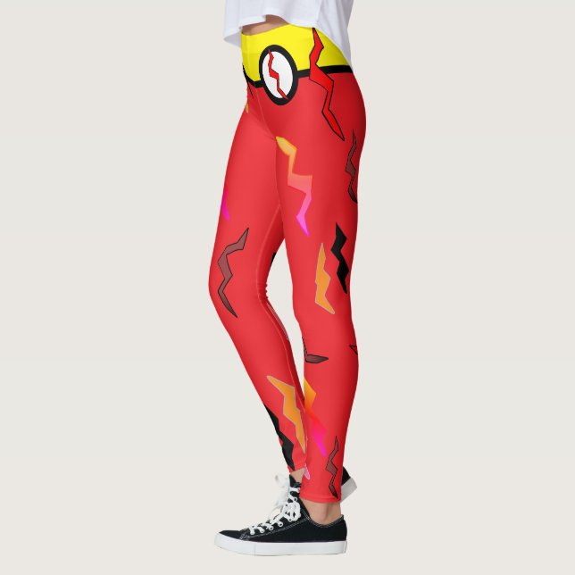 Halloween Superhero Yellow Red  Lightning Bolts Leggings (Left)