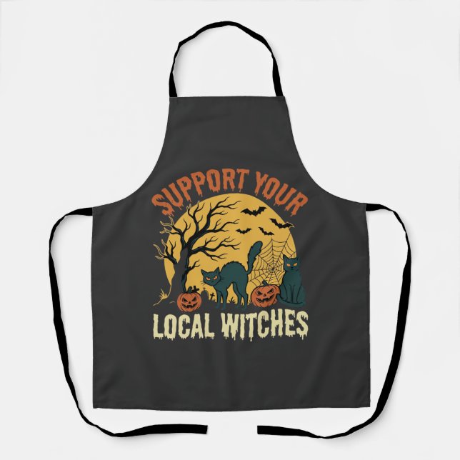 Halloween Support Your Local Witches Black Cat Apron (Front)