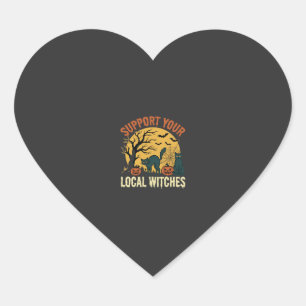 Halloween Support Your Local Witches Black Cat Heart Sticker