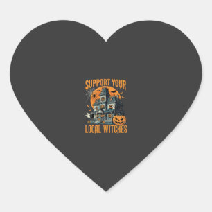 Halloween Support Your Local Witches Haunted House Heart Sticker