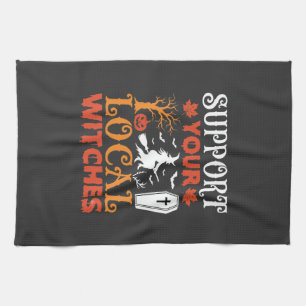 Halloween Support Your Local Witches Vintage Graph Tea Towel