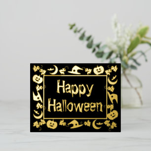 Halloween Symbol Framed Happy Halloween Foil Holiday Postcard