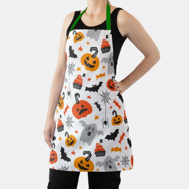Halloween symbols pattern on white apron (Insitu)