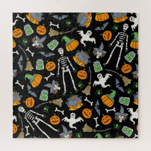 Halloween Symbols Vintage Seamless Background Jigsaw Puzzle