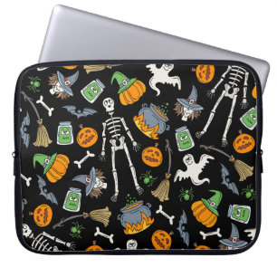 Halloween Symbols Vintage Seamless Background Laptop Sleeve