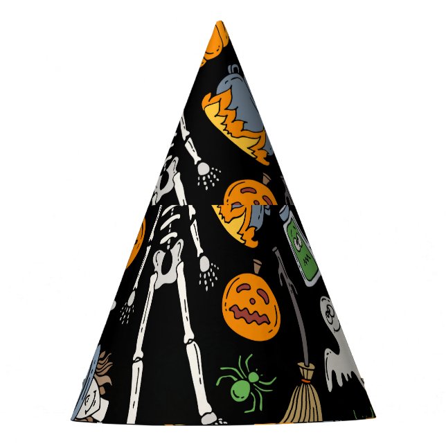 Halloween Symbols Vintage Seamless Background Party Hat (Front)