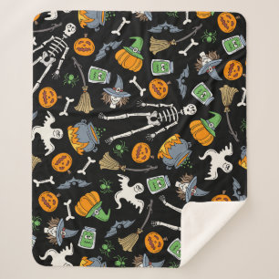 Halloween Symbols Vintage Seamless Background Sherpa Blanket