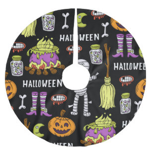Halloween symbols, vintage seamless theme brushed polyester tree skirt