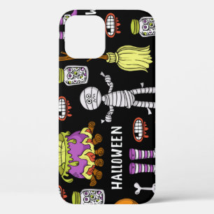 Halloween symbols, vintage seamless theme iPhone 12 case