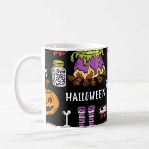 Halloween symbols, vintage seamless theme coffee mug