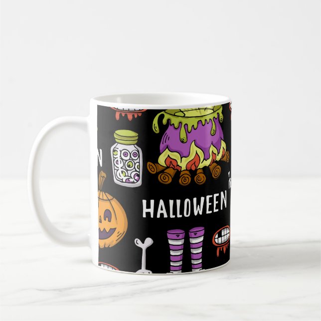 Halloween symbols, vintage seamless theme coffee mug (Left)