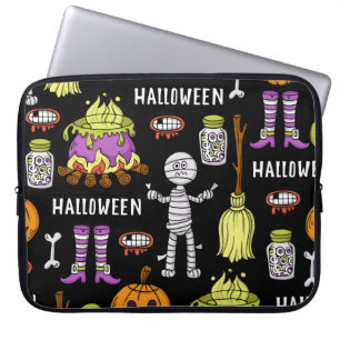 Halloween symbols, vintage seamless theme laptop sleeve