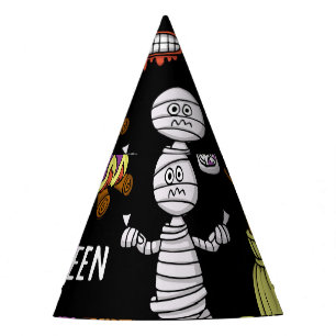 Halloween symbols, vintage seamless theme party hat