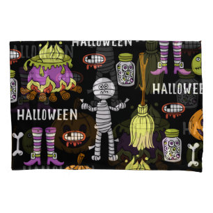 Halloween symbols, vintage seamless theme pillowcase