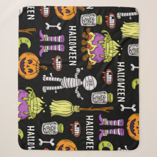 Halloween symbols, vintage seamless theme sherpa blanket