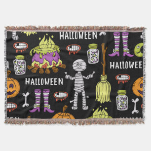 Halloween symbols, vintage seamless theme throw blanket