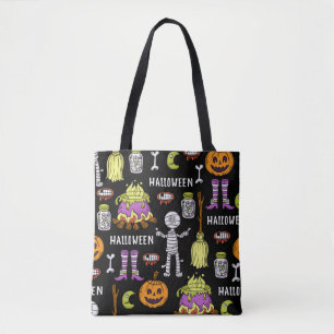 Halloween symbols, vintage seamless theme tote bag