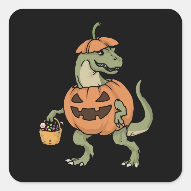 Halloween T Rex Jack O' Lantern Pumpkin T Rex Square Sticker (Front)