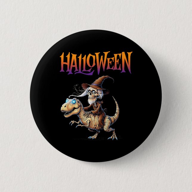 Halloween T-rex Skeleton Ride  6 Cm Round Badge (Front)
