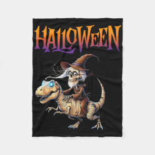 Halloween T-rex Skeleton Ride Fleece Blanket