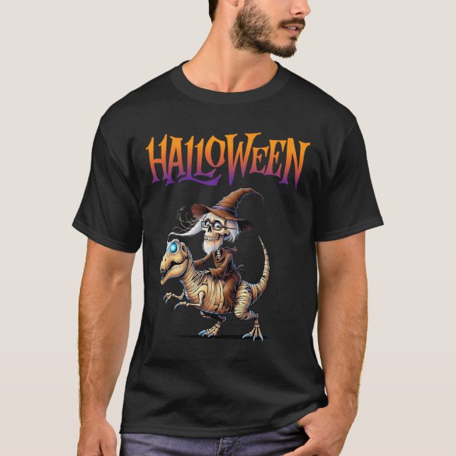 Halloween T-rex Skeleton Ride  T-Shirt (Front)