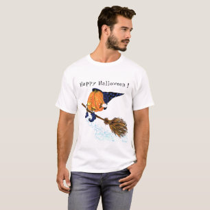 Halloween T-Shirt Witch Pumpkin Flying Broom Funny