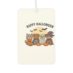 Halloween T-Shirt with Cute Cats and Dogs in Costu Car Air Freshener
