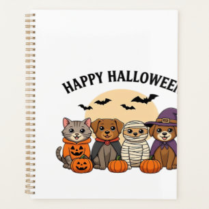 Halloween T-Shirt with Cute Cats and Dogs in Costu Planner