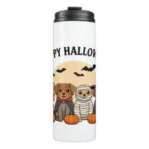 Halloween T-Shirt with Cute Cats and Dogs in Costu Thermal Tumbler