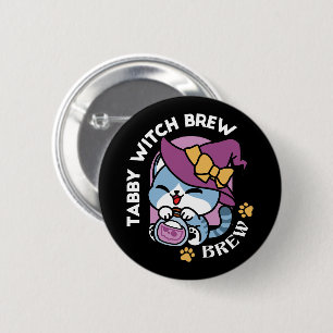 Halloween Tabby Cat – Witch Hat & Potion Art 6 Cm Round Badge